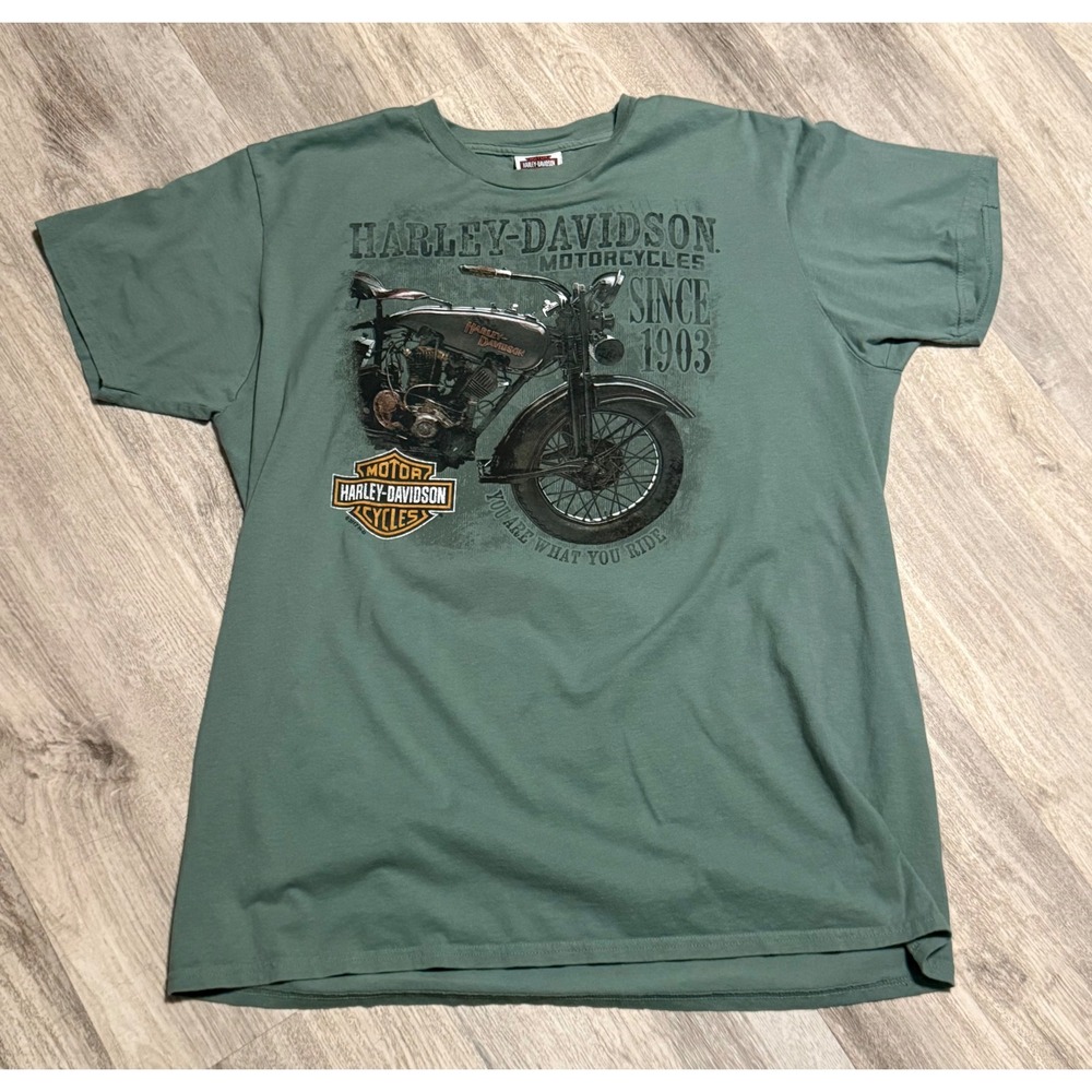 Harley Davidson Motorcycles Graphic T Shirt Men XL Green Motorcycle Rock Roll